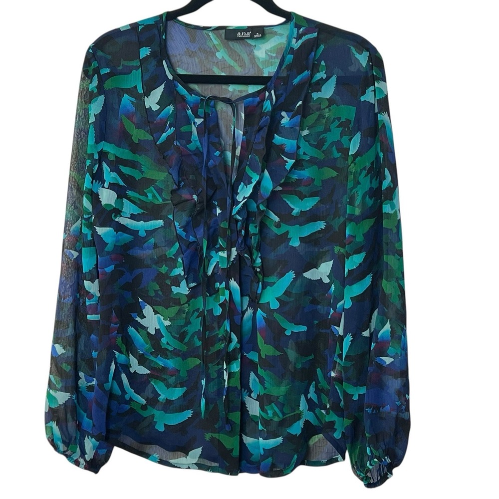 a.n.a A NEW APPROACH Women's Blouse Size Medium Ruffle Long Sleeve Sheer